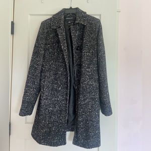 Black and white tweed winter coat pea coat with buttons and pockets